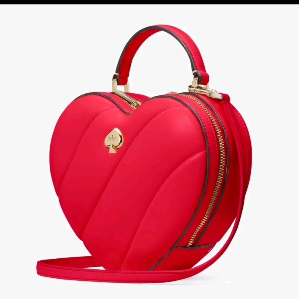 Kate Spade New York Love Shack Quilted 3D Heart Crossbody bag in ruby red
